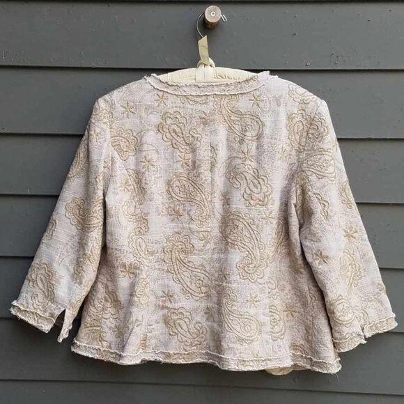 Coldwater Creek Oatmeal Linen cotton Embroidered Paisley Jacket size 12 - Picture 3 of 14